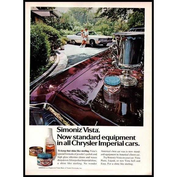 1971 Simoniz Vista Car Wax Vintage Print Ad Chrysler Imperial Tennis Wall Art - Picture 1 of 1